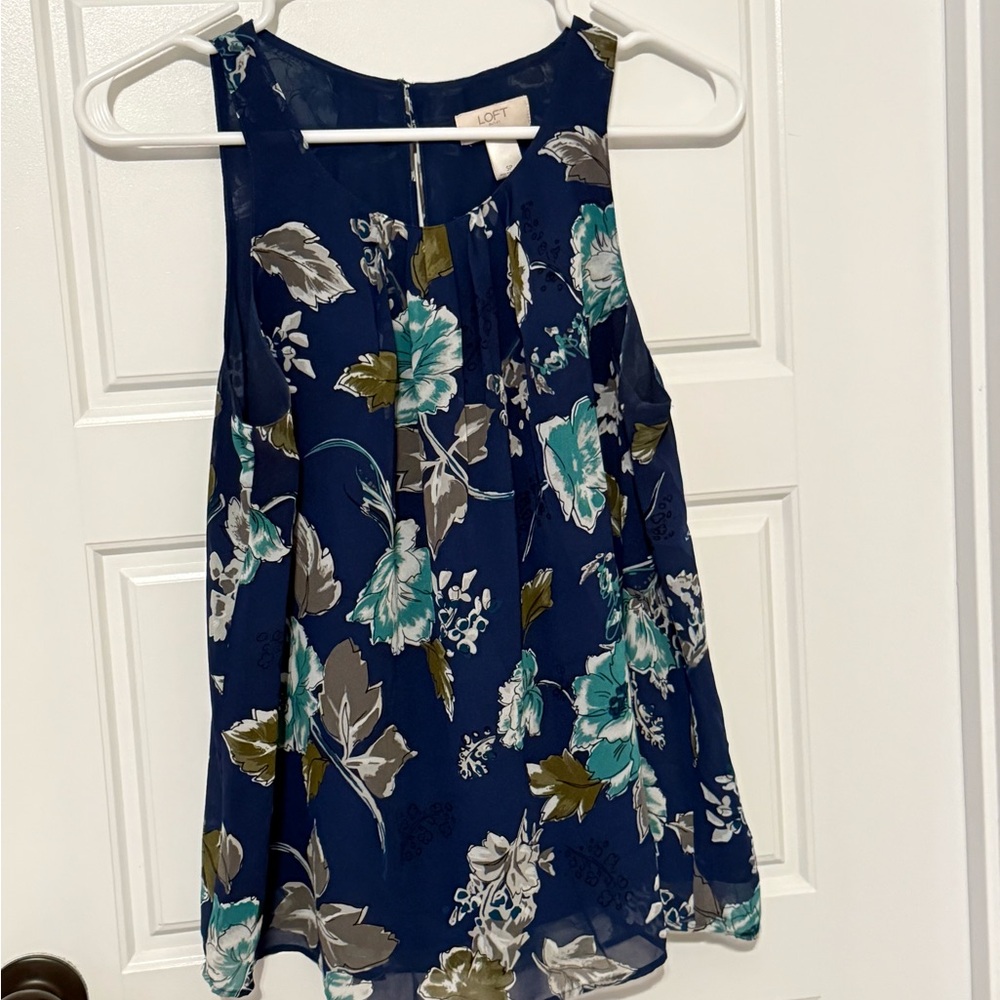 LOFT Floral Sleeveless Blouse in Navy and Teal